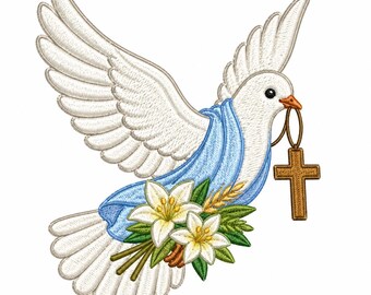 Christliche Taube Kreuz Stickdatei, Holy Spirit Floral Art (Instant Download)