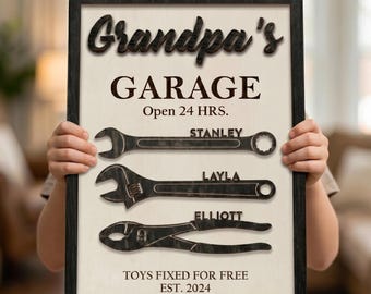 Personalized Grandpa's Garage With Kids Name Sign, Custom Kids Names On Wrenches, Garage Sign for Dad, Dad Workshop Sign, Father's Day Gift