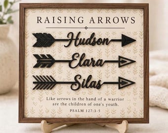 Personalized Raising Arrows Wooden Sign with Kids Name,Custom Christian Dad Arrow Plaque,Psalm 127 Scripture Wall Art,Religious Family Name