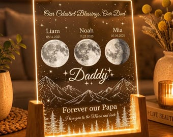 Personalized Moon Phase Night Light for Dad, Custom Acrylic LED Lamp, Gift for Dad From Kids, Father’s Day Daddy Keepsake,Family Keepsake