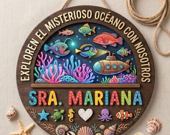 Personalized Spanish Classroom Door Sign, Ocean Theme Classroom Decor, Custom Teacher Name, Under The Sea Classroom, Back To School Gift