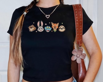 EMBROIDERD Disney Zootopia Croptop Tank Top Baby Tee, Judy Hopps Nick Gary Yax Shirt, Zootopia Mickey Tee, Disneyland Family Matching Tee