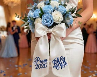 Personalized Prom 2026 Bouquet Sash, Custom Embroidered Bouquet Bow, Prom Flowers Ribbon, Name Graduation Corsage Wrap, Gift For Her