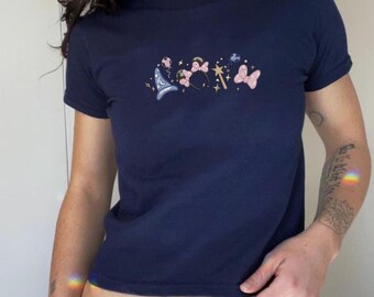 EMBROIDERED Magical Minnie Bow ears Tank Top Crop Top Baby Tee, Disney sorcerer Magic Kingdom WDW Disneyland