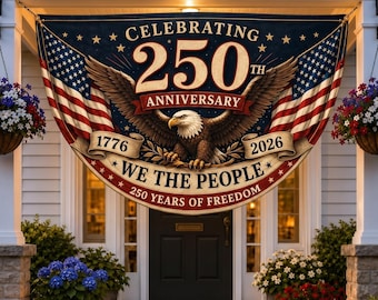USA 250th Anniversary Patriotic Bunting Banner, America 1776–2026 Semicircle Fence Flag, Christian Freedom Porch Decor, Fourth of July Decor