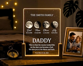 Custom Moon Phase By Date Night Light, Personalized Father's Day Gift For Dad Father's Day Keepsake, Moon Phase With Kid Names Night Light