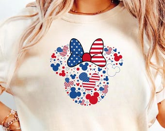 Patriotic Minnie Mouse Head Shirt, American Flag Disney Tee, 4th of July Disney Vacation Shirt, Red White and Blue Minnie Bow T-shirt