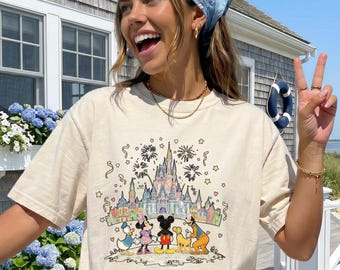 Vintage Disney World Castle Shirt, Retro Mickey and Friends Magic Kingdom Tee, Classic Fireworks T-shirt, Disney Vacation Tee