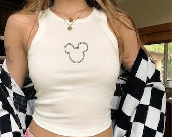 Minimalist Mickey Mouse Ears Tank Top,Disney Vacation Shirt,Line Art Mouse Silhouette Top, Boho Theme Park Outfit,Magic Kingdom Apparel