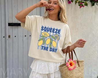 Comfort Colors Boxy Tee Lemon Crop Top, Squeeze Lemons Boxy Graphic Top, Lemons Crop Top, Italian Summer Crop Top