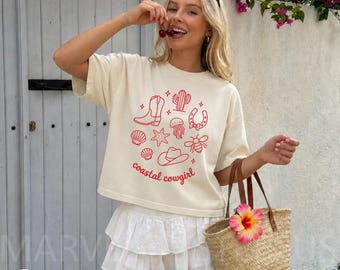 Comfort Colors Coastal Cowgirl Boxy Tee, Western Summer Crop Top, Beach Bachelorette Tee, Gift for Cowgirl Bride, Seaside Party Tee