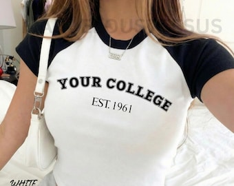 Custom College Baby Tee, College Game Day Raglan Baby Tee, Personalized Fitted College Merch, Bella Canvas Custom University Baby Tee
