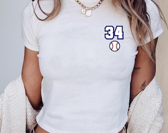 Camiseta de béisbol personalizada con número y nombre para bebé, top corto de cumpleaños personalizado de béisbol, mamá de béisbol, béisbol personalizado, camiseta de béisbol personalizada