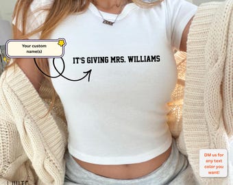 Personalized Future Mrs Crop Top for Bride To Be, It's Giving Mrs. T-shirt,Engaged T-Shirt, Custom Bridal Shower Bachelorette Shirt