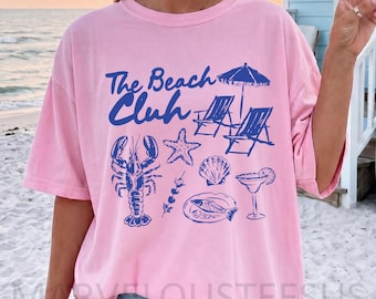 Comfort Colors Lobster Beach Club Shirt, Vintage Coastal Doodle Summer Tee