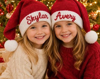 Gorro de Papá Noel personalizado con nombre, gorro navideño hecho a mano, gorro navideño personalizado para bebés, niños y adultos, regalo festivo de invierno.