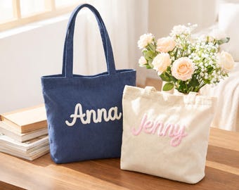 Bolso de pana bordado personalizado, bolso con nombre personalizado, bolso con monograma, regalo para dama de honor, bolso de viaje para ella