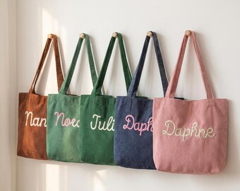 Bolso de pana personalizado, bolso con nombre bordado, regalo para dama de honor, bolso de viaje, regalo para ella, regalo de despedida de soltera