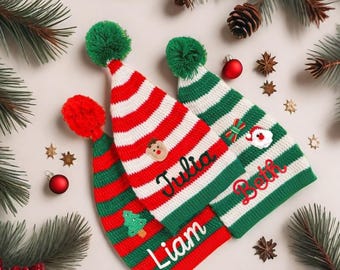 Gorro de Papá Noel bordado personalizado, gorro navideño personalizado para fiestas navideñas, gorro festivo de Papá Noel, regalo para niños y adultos