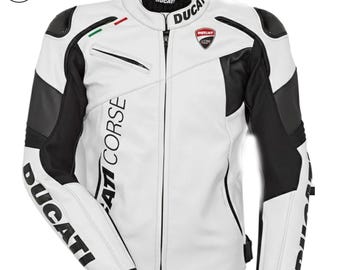 Ducati Corse C6 White&Black Leather Jacket Motorbike | Premium Edition Men's Jacket