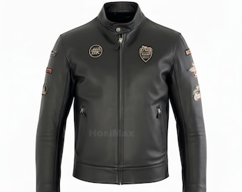 Ducati Meccanica Black Leather Jacket | Premium Grain Leather | Classic Cafe Racer Urban Style