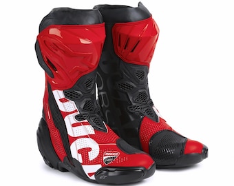 Botas de motociclismo de competición Ducati Corse V6 AIR – Calzado profesional perforado para pista – Calzado de motorista con protecciones CE