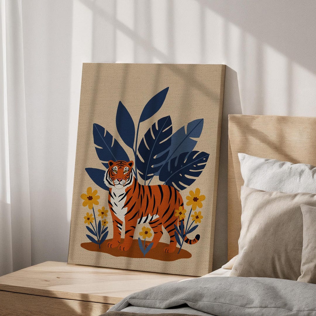 Tiger Canvas Wall Art, Jungle Animal Illustration, Kids Room Wall Decor ...
