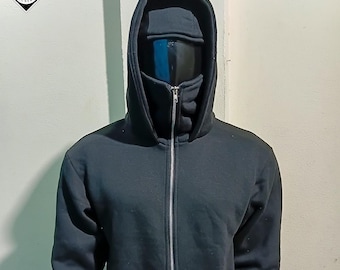 Full Zipper Mask Hoodie | Winter Face Cover Balaclava Hoodie | Warm Fleece Hooded Jacket