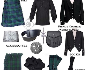 Completo scozzese da uomo Prince Charlie in 13 pezzi / Abbigliamento formale delle Highlands