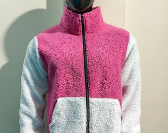 Mens Color Block Sherpa Fleece Jacket, Winter Teddy Coat