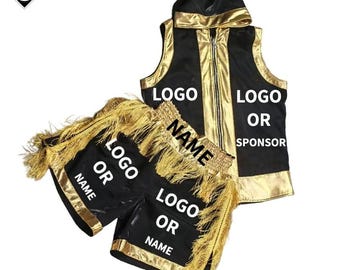 Completo personalizzato di pantaloncini e vestaglia da Muay Thai, attrezzatura da kickboxing, completo per MMA e BJJ.