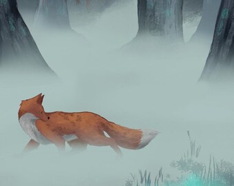Fox in the Mist – Fantasy Animal Art Print