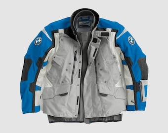 BMW Motorrad Rallye Adventure Touring Grey Blue Motorcycle Jacket CE Armor Protection