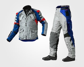 Pro 3 BMW Motorrad Kundgebung Grau Blaue Jacke und Hose Motorradtouren Reitanzug | Ganzjahrestauglich