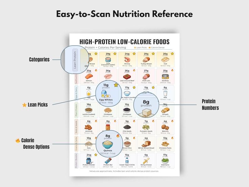 High Protein Low Calorie Food Chart Printable, Protein Foods List PDF ...