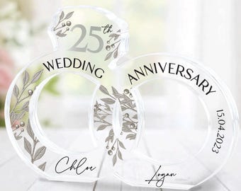 25th Wedding Anniversary Gift, Personalized Silver 25th Anniversary Gift, Silver Anniversary Acrylic Plaque, Gift for Parents, Couples Gift