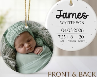 Birth Stats Baby Photo Ornament, Birth Announcement Ornament, New Baby Gift, Personalized Newborn Ornament, Baby Shower Gift, Nursery Decor