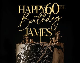 Happy Birthday Cake Topper, Custom Cake Topper with Name, Personalized 50th Birthday Cake Topper, 30th 40th 50th Birthday Cake Topper