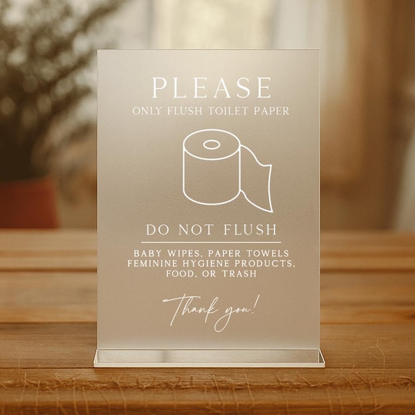 Bathroom Sign, No Flushing Sign, Toilet Sign, Acrylic Sign for Vacation Rentals Home Office