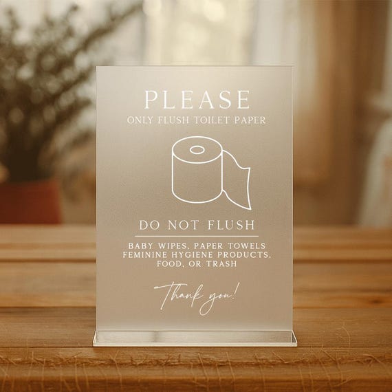 Bathroom Sign, No Flushing Sign, Toilet Sign, Acrylic Sign for Vacation Rentals Home Office
