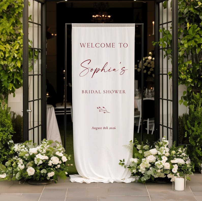 Fabric Bridal Shower Welcome Sign, Custom Linen Welcome Sign, Bridal Shower Decor, Wedding Banner, Engagement Party Sign image 1