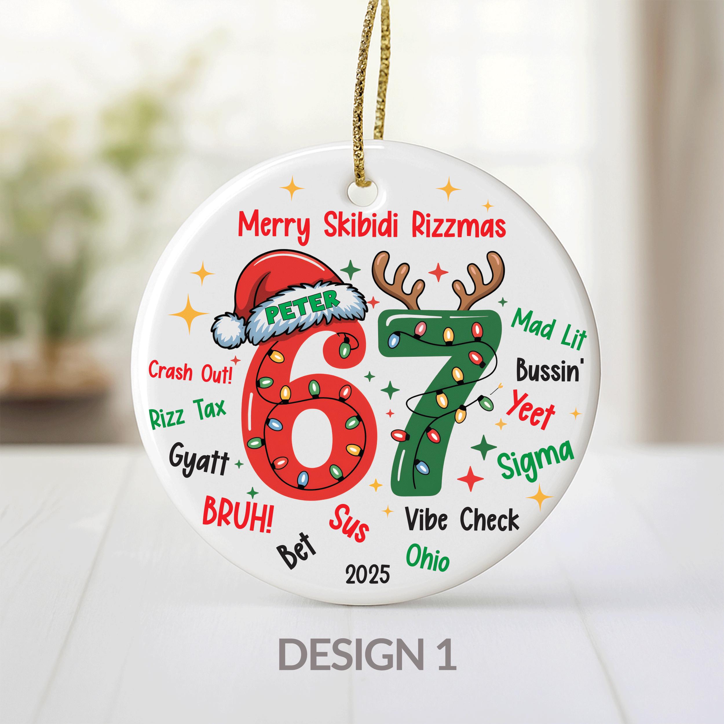 67 Ornament, 67 Gift, Custom Name 6 7 Ornament, Funny Kids Christmas ...