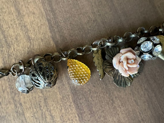 Key to My Heart Floral Rose Charm Bracelet Vintag… - image 6