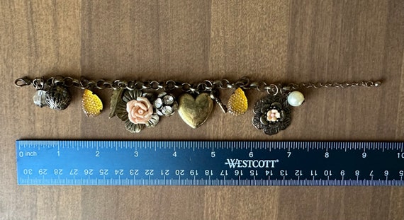 Key to My Heart Floral Rose Charm Bracelet Vintag… - image 9