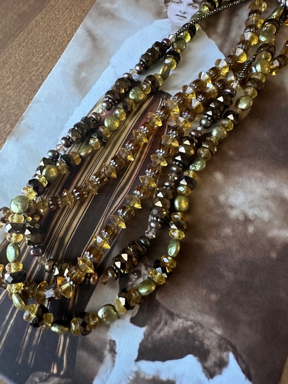 Amber Glass & Pearl Bead Necklace