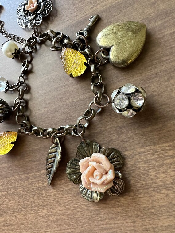 Key to My Heart Floral Rose Charm Bracelet Vintag… - image 4