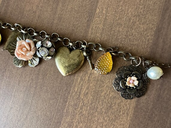 Key to My Heart Floral Rose Charm Bracelet Vintag… - image 7