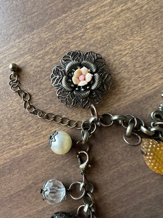 Key to My Heart Floral Rose Charm Bracelet Vintag… - image 5