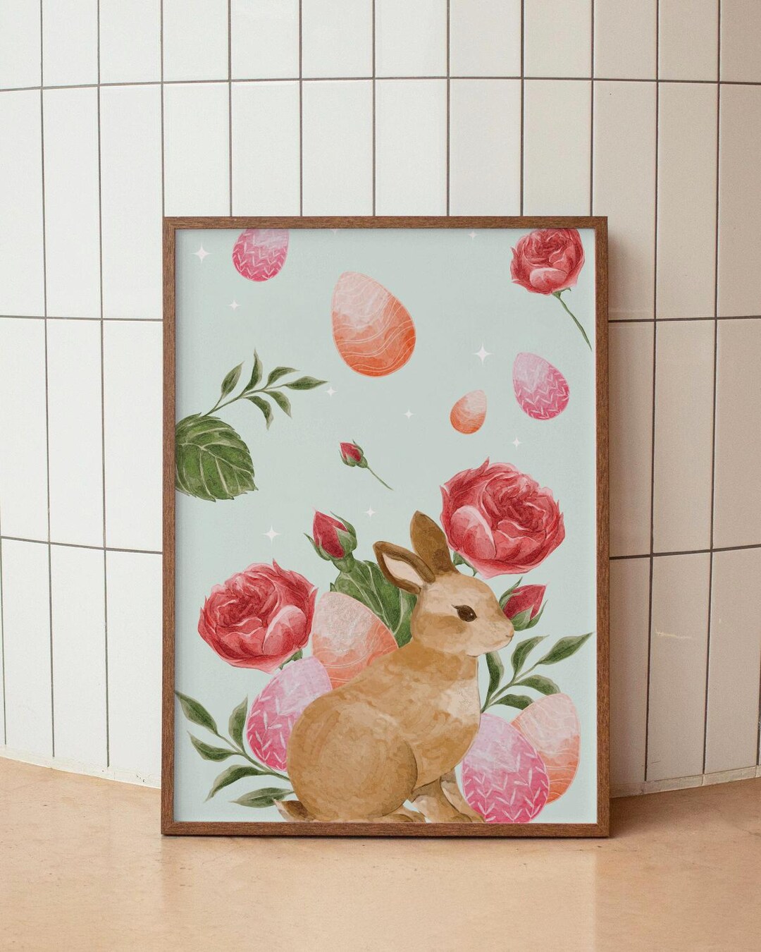 Easter Bunny Flowers Digital Print | Spring Rabbit Wall Art - Etsy
