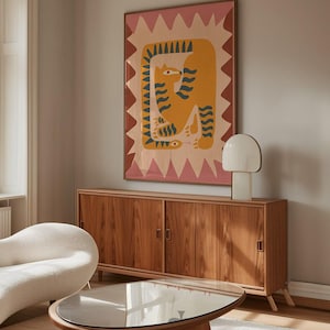 Geometrische Tiger Illustration | Retro Mid-Century Wandkunst Digitaldruck